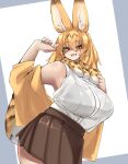  absurd_res animal_humanoid big_ears blonde_hair blush bottomwear bow_tie bra clothed clothing dipstick_ears dipstick_tail felid felid_humanoid feline feline_humanoid female hair hi_res highlights_(coloring) humanoid inner_ear_fluff kemono_friends mammal mammal_humanoid markings medium_hair multicolored_ears open_mouth serval-chan serval_humanoid skin_fang skirt solo tail tail_markings translucent translucent_clothing tuft underwear urisaba yellow_eyes 