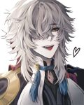  1boy bishounen hair_over_one_eye heart highres honkai:_star_rail honkai_(series) jing_yuan long_bangs long_hair male_focus mole mole_under_eye open_mouth riotsuji simple_background solo tongue tongue_out upper_body white_background white_hair yellow_eyes 