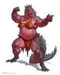  alligator alligatorid anthro bottomwear bra claws clothing common_hippopotamus crocodilian female fighting_pose fist gesture grey_body grey_scales hi_res hippopotamid hybrid loincloth mammal muscular muscular_anthro muscular_female navel pink_body pink_skin pointing pose reptile scales scalie sharp_claws simple_background snout solo standing tail taran_fiddler torn_clothing underwear were white_background 