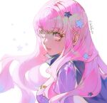 1girl cape closed_mouth fire_emblem fire_emblem_engage hair_ornament long_hair looking_at_viewer negi_(fufufuyu) pink_eyes pink_hair portrait solo star_(symbol) star_hair_ornament white_background yunaka_(fire_emblem) 