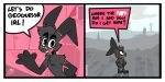  2_panel_comic absurd_res anthro band-aid band-aid_on_face band-aid_on_nose bandage black_body black_fur cheek_tuft chest_tuft dialogue english_text facial_tuft fur grey_background grey_body grey_fur hi_res humor lagomorph leporid male mammal nick_(the_xing1) open_mouth open_smile pink_background rabbit simple_background smile solo speech_bubble text tuft wide_eyed xing1 