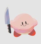  colored_skin commentary_request holding holding_knife kirby kirby_(series) kirby_with_a_knife_(meme) kitchen_knife knife looking_at_viewer meme ni_re no_humans pink_skin smile solid_oval_eyes solo 