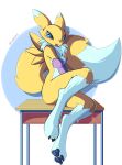  absurd_res ando anthro bandai_namco digimon digimon_(species) female furniture hi_res looking_at_viewer open_mouth open_smile renamon simple_background sitting smile solo table 