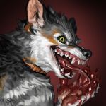  absurd_res anthro blood blood_on_hand bodily_fluids canid canine canis ewademar headshot_portrait hi_res male mammal open_mouth portrait solo wolf 