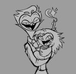  anthro avian bird daughter duo eyewear father father_and_child father_and_daughter female glasses grey_background hair helluva_boss hi_res long_hair looking_up magic magic_user male octavia_(helluva_boss) owl owl_demon parent parent_and_child power short_hair simple_background smile stolas_(helluva_boss) teathekook 