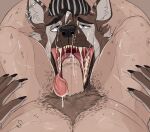  absurd_res anthro black_claws black_hair blue_eyes bodily_fluids brown_body brown_fur brown_pubes claws cum cum_from_nose cum_in_mouth cum_in_nose cum_inside cum_on_face cum_string duo ear_piercing ear_ring erection finger_claws first_person_view foreskin fur genital_fluids genitals glistening glistening_eyes hair hi_res humanoid_genitalia humanoid_penis imperatorcaesar industrial_piercing looking_at_viewer male male/male male_pov narrowed_eyes penis penis_on_tongue piercing pubes red_tongue ring_piercing solo_focus striped_ears tan_body tan_penis tan_skin tan_teeth thigh_locked_oral tongue tongue_out white_body white_fur white_hair 