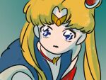  1girl bishoujo_senshi_sailor_moon blonde_hair blue_eyes blue_sailor_collar blurry blurry_background choker diadem hair_over_shoulder heart heart_choker highres long_hair mashimi meme no_nose parted_bangs red_choker sailor_collar sailor_moon sailor_moon_redraw_challenge_(meme) sailor_senshi_uniform shadow solo tsukino_usagi twintails 