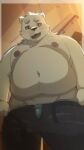  2023 anthro bear belly big_belly blush bottomwear bulge clothing hi_res kemono male mammal menmen_kesinn moobs navel nipples overweight overweight_male pants polar_bear solo underwear ursine 