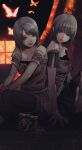  2girls amakura_mayu amakura_mio black_hair breasts brown_eyes brown_hair bug butterfly camera closed_mouth dress fatal_frame fatal_frame_2 gauss_&lt;bokashi highres looking_at_viewer multiple_girls short_hair siblings sisters skirt smile twins 