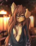  2023 anthro apogee_(tinygaypirate) areola areola_slip asian_clothing breasts canid canine canis clothed clothing digital_media_(artwork) domestic_dog east_asian_clothing female female_anthro floppy_ears floral_print fur hair half-length_portrait hi_res japanese_clothing kemono kimono long_hair looking_at_viewer mammal piercing portrait small_breasts solo spitz tattoo tinygaypirate 