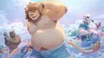  5boys absurdres beach beach_umbrella bear_boy belly ben_bigger bird blush cloud commentary_request commission dog_boy eyepatch fat fortnite furry furry_male furry_with_furry highres holding holding_water_gun jewelry lion_boy lion_tail moritaka_(housamo) multiple_boys multiple_scars necklace ocean one_eye_closed original polar_patroller_(fortnite) scar scar_across_eye scar_on_chest seagull seamonsterping sky sun_glare tail tokyo_afterschool_summoners topless_male umbrella unbuttoned unbuttoned_shirt water_gun yasuyori_(housamo) zenless_zone_zero 
