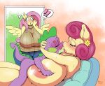  age_difference anthro breast_play breasts daughter dragon equid equine female fluttershy_(mlp) friendship_is_magic group hasbro kiss_mark male male/female mammal michiyoshi mother mother_and_child mother_and_daughter mrs._shy_(mlp) my_little_pony older_female parent parent_and_child pegasus sex spike_(mlp) titfuck trio wings younger_male 