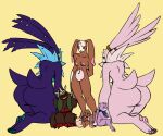  6:5 absurd_res anthro antylamon bandai_namco big_butt butt cherubimon cherubimon_(evil) cherubimon_(good) digimon digimon_(species) female hi_res lagomorph leporid lopmon mammal mooning nude rabbit ravenpen15 simple_background size_difference turuiemon wendigomon yellow_background 