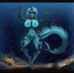  abs against_surface akeno_(itsnafulol) anthozoan anthro big_breasts black_body black_skin blue_body blue_hair blue_skin breast_squish breasts claws cnidarian coral female fish genitals gills hair hi_res long_tongue marine muscular muscular_anthro muscular_female on_glass open_mouth purple_eyes pussy scratches shark shark_tail sharp_teeth short_hair smile solo squish striped_body stripes sunstripe tail teeth thick_tail thick_thighs tongue underwater water wide_hips 