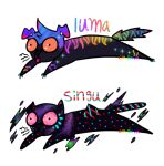  ambiguous_gender anthro bat_wings blep caloxya character_name duo felid feline finished mammal membrane_(anatomy) membranous_wings meme on_ground silly tongue tongue_out wings 