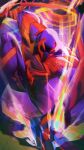  1boy animal_print arm_blade blue_bodysuit bodysuit broad_shoulders glowing_bodysuit highres large_pectorals male_focus marvel miguel_o&#039;hara muscular muscular_male pectorals print_bodysuit red_bodysuit spider-man:_across_the_spider-verse spider-man_(2099) spider-man_(series) spider_print two-tone_bodysuit weapon zarasaru 