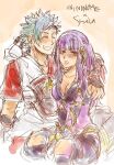  1boy 1girl arm_around_shoulder blue_hair breasts couple fire_emblem fire_emblem_fates hetero hime_cut ka_ma_(nuko_kam) large_breasts purple_hair rhajat_(fire_emblem) shiro_(fire_emblem) smile 