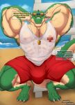 &lt;3 abs anthro beach biceps big_bulge big_muscles bulge clothed clothing crocodile crocodilian crocodylid crouching english_text hands_behind_head hi_res humanoid league_of_legends looking_at_viewer male muscular muscular_anthro muscular_male nipples pecs question_mark renekton reptile riot_games scalie seaside shirt smile solo swimming_trunks swimwear text topwear translucent translucent_clothing translucent_shirt translucent_topwear vein veiny_muscles zuwardo 