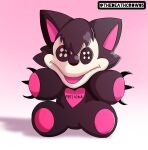  &lt;3 anthro black_body black_hair button_eyes canid canine canis claws crow_(thedeathcrow) doll hair hi_res male mammal pink_background simple_background smile solo spanish_text text thedeathcrow05 wolf 