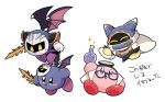  :o ^_^ arm_up armor armored_boots black_wings blush blush_stickers boots clipboard closed_eyes coat commentary_request cosplay flask galaxia_(sword) glasses head_mirror holding holding_clipboard holding_flask holding_pencil holding_sword holding_weapon kirby kirby_(series) lab_coat looking_at_another magolor mask mask_on_head meta_knight meta_knight_(cosplay) midooka_(o_k_k) no_humans open_clothes open_coat open_mouth pauldrons pencil purple-framed_eyewear purple_footwear round-bottom_flask shoulder_armor simple_background sparkle spiked_wings spikes sword translation_request v-shaped_eyebrows weapon white_background white_coat wings yellow_eyes 