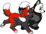  2012 alpha_channel arctic_fox black_body black_fur black_nose blue_eyes bluekyokitty canid canine digital_drawing_(artwork) digital_media_(artwork) digitigrade eye_contact eyebrows feral flat_colors fox fur grey_body grey_fur head_tuft hybrid jewelry looking_at_another low_res mammal maned_wolf necklace open_mouth pawpads paws raised_tail red_body red_fur sebdoggo simple_background smile standing tail transparent_background tuft white_body white_fur white_pawpads 