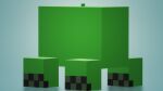  blue_background commentary creeper gradient_background minecraft no_humans reflection reflective_floor sattou sidelighting simple_background small_head solo voxel_art 