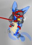  ambiguous_gender anthro armband ball_gag blue_body blue_fur breath breath_cloud breathing_noises canid canine collar dated discocci fur gag generation_4_pokemon grey_background harness harness_ball_gag harness_gag hi_res leash leash_pull looking_at_viewer lucario mammal muzzle_(object) nintendo pokemon pokemon_(species) red_armband red_collar red_eyes red_harness red_leash signature simple_background solo spikes spikes_(anatomy) text yellow_ball_gag 