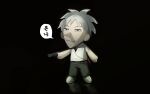  1boy :i akagi:_yami_ni_oritatta_tensai akagi_shigeru black_background black_pants character_doll closed_mouth doll fukumoto_mahjong full_body grey_hair gun handgun highres holding holding_gun holding_weapon korean_text male_focus maxham_2 pants pointy_nose shirt shoes short_bangs short_hair simple_background smile sneakers solo standing translated weapon white_footwear white_shirt 