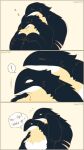  9:16 anthro avian beak bird black_body black_feathers comic dialogue digital_media_(artwork) exclamation_point eyes_closed feathers half-closed_eyes hi_res humanoid male narrowed_eyes pegu2726 penguin scar simple_background sitting sleeping sound_effects speech_bubble vowelless vowelless_sound_effect white_body white_feathers zzz 