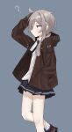  absurdres ahoge american_flag brown_jacket buttons collared_shirt from_side girls&#039;_frontline gloves green_eyes highres jacket m200_(girls&#039;_frontline) miniskirt necktie pepsi2330 ponytail shirt skirt 