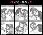 2boys analligator artist_name bara beard closed_eyes english_text facial_hair french_kiss graves_(league_of_legends) greyscale highres kiss kissing_cheek kissing_forehead kissing_hand kissing_neck kissing_nose league_of_legends long_hair male_focus meme monochrome multiple_boys short_hair tongue tongue_out twisted_fate upper_body yaoi 