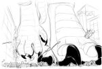  2015 big_feet building building_destruction car city_destruction claws crowd destruction feet greyscale group huge_feet macro male male_focus micro monochrome paws riot_(cougr) scalie sketch solo solo_focus tail vehicle walking 