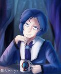  bags_under_eyes blue_hair chesed_(project_moon) coffee coffee_cup coffee_mug cup disposable_cup highres library_of_ruina lobotomy_corporation mug project_moon 