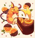  cake cake_slice chocolate chocolate_cake food fruit highres initial leaf no_humans open_mouth orange_(fruit) orange_slice pokemon pokemon_(creature) raichu solo su_(sajo_su5) watermark 