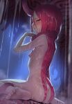  1girl after_sex blush completely_nude cum cum_on_body hair_between_eyes highres long_hair nude ohlia red_eyes red_hair shakugan_no_shana shana sitting slime_(substance) solo sweat tentacles very_long_hair wariza 