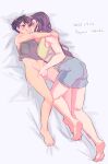  2girls after_kiss barefoot black_hair blue_eyes blue_hair blush bottomless dated eye_contact feet fingering gundam gundam_suisei_no_majo highres hug long_hair looking_at_another multicolored_hair multiple_girls navel nika_nanaura official_alternate_hair_length official_alternate_hairstyle purple_hair sabina_fardin saliva saliva_trail satoshi_(peso727) short_hair shorts sleeveless soles toes very_short_hair yellow_eyes yuri 