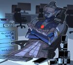  alien blue_bodysuit bodysuit can chair color_timer dorsal_fin energy_drink highres honey_dofu keyboard_(computer) office office_chair sleep_mask sleeping swivel_chair ultra_series ultraman_hikari ultraman_mebius_(series) 
