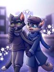  &lt;3 age_difference anthro blush clothing coat duo eyewear felid feline flower gentleman glasses hand_holding hat headgear headwear hi_res lackadaisy looking_away male male/male mammal mikey_cam mordecai_heller plant rocky_rickaby shy topwear webcomic young_love younger_male 