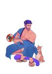  1boy abs absurdres animal_ears bara bare_pectorals beard cat cat_boy cat_ears cat_tail facial_hair festival flying_sweatdrops full_body fundoshi handheld_fan highres japanese_clothes kuro_(kuroshima_kurishiro) kuroshima_kurishiro_(muyi24108414) large_pectorals leg_hair male_focus male_underwear mature_male muscular muscular_male nipples original pectorals see-through short_hair solo sweatdrop tail thick_eyebrows thick_thighs thighs undercut underwear undressing wet wet_clothes wet_male_underwear white_background white_male_underwear 