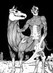  1_eye abs absurd_res ambiguous_gender anthro artist_name black_and_white bone clenched_teeth deltoids equid equine eyeless galloping grass group hi_res hooves horse humanoid king_orochi looking_at_viewer male mammal melee_weapon monochrome muscular muscular_anthro muscular_male navel night nuckelavee nude outside plant running scp-3456 skinless skull skull_head solo_focus standing taur teeth traditional_media_(artwork) trio unusual_form weapon weapon_arm 