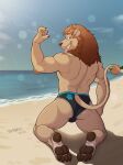  anthro beach butt clothing felid feral hi_res leolex lion male mammal mane muscular pantherine paws seaside solo swimwear 