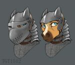  anthro armor belt blonde_hair blue_eyes chainmail clothed clothing digital_media_(artwork) equid equine fur golden_wing hair headgear headwear helmet hi_res horse knight male mammal simple_background solo tgt1512 warrior 