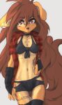  2023 anthro apogee_(tinygaypirate) breasts canid canine canis clothed clothing digital_media_(artwork) domestic_dog female female_anthro floppy_ears fur hair hi_res kemono long_hair looking_at_viewer mammal midriff navel piercing portrait small_breasts solo spitz tail tattoo three-quarter_portrait tinygaypirate 