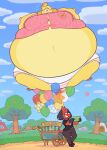  2023 absurd_res animal_crossing anthro balloon bell_accessory belly belly_expansion belly_inflation big_belly big_breasts black_bottomwear black_clothing black_ears black_eyes black_footwear black_jeans black_pants black_shirt black_shoes black_topwear blonde_hair body_inflation bottomwear breast_expansion breasts brown_clothing brown_footwear brown_shoes building canid canine canis cart cheek_bulge cherry_(animal_crossing) clothing cloud colored denim denim_clothing digital_media_(artwork) domestic_dog duo ear_piercing embarrassed expansion female floating food footwear fruit fungus gift hair helium_inflation hi_res holding_money holding_object house huge_breasts hyper hyper_belly hyper_breasts immobile inflatable inflation inflation_fetish isabelle_(animal_crossing) jeans looking_at_another looking_down looking_up mammal money mushroom navel nintendo panties pants pattern_bottomwear pattern_clothing pattern_panties pattern_underwear piercing pink_clothing pink_shirt pink_topwear plant puffed_cheeks red_body red_hairband red_tail ridiculouscake shaped_balloon shih_tzu shirt shoes skirt sky smile spherical_inflation striped_bottomwear striped_clothing striped_panties striped_underwear stripes stump tail teeth_showing tight_clothing topwear toy_dog tree underwear vinesauce vineshroom white_bottomwear white_clothing white_skirt yellow_body 