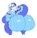  anthro bianca_white big_breasts big_butt blue_body blue_eyes blue_skin breasts butt colored_skin dragon female hi_res horn huge_butt hyper hyper_butt looking_at_viewer looking_back motion_lines open_mouth overweight overweight_anthro overweight_female scalie side_boob simple_background solo tail thick_thighs twerking vdisco white_background 