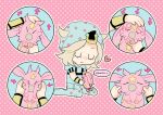  1boy absurdres armband blonde_hair chibi closed_eyes heart highres johnny_joestar jojo_no_kimyou_na_bouken m_a_a_m_8 pink_background polka_dot polka_dot_background speech_bubble steel_ball_run tusk_(stand) tusk_act1 yellow_armband 