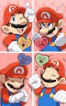  &gt;_&lt; +++ 1boy :o =3 ^_^ anger_vein arms_up blue_eyes blue_overalls brown_hair check_commentary closed_eyes commentary_request crying eighth_note expression_chart facial_hair fire flying_sweatdrops gameplay_mechanics gloves hat highres mario mario_(series) musical_note mustache nintendo notice_lines one_eye_closed overalls pointing pointing_up red_headwear red_shirt shirt sparkle super_princess_peach twitter_username whistling white_gloves ya_mari_6363 