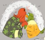  anthro avian beak_kiss bird caligmaera clothing don&#039;t_hug_me_i&#039;m_scared drugs duck_guy_(dhmis) duo feathers fur green_body green_feathers hand_holding hi_res humanoid kiss_on_beak kiss_on_lips kissing_beak male male/male marijuana pattern_clothing pattern_suit pattern_topwear red_body red_fur red_guy_(dhmis) suit tail_feathers topwear wedding 