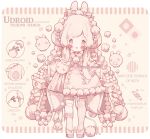  1girl animal_ears asymmetrical_legwear autumn barcode basket blush blush_stickers bow bowtie braid brown_footwear cable chibi dango english_commentary eyelashes food frilled_garter geta grey_eyes hair_bow hair_ornament hairclip highres holding holding_basket japanese_clothes kimono littlebluemuffin long_hair long_sleeves looking_at_viewer low_twin_braids multiple_hairpins obi open_mouth original painttool_sai_(medium) photoshop_(medium) pink_garter pom_pom_(clothes) rabbit rabbit_ears rabbit_tail reference_sheet robot sash sidelocks sleeve_bow smile striped striped_bow striped_bowtie striped_thighhighs tail teeth thigh_garter thighhighs tsukimi_dango twin_braids upper_teeth_only very_long_hair wagashi white_bow white_bowtie white_hair white_kimono wide_sleeves yellow_background 