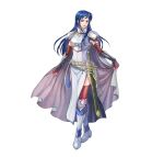  1girl absurdres armor blue_eyes blue_hair breastplate cape commentary_request elbow_gloves fire_emblem fire_emblem:_the_blazing_blade fire_emblem_heroes gloves highres isadora_(fire_emblem) long_hair official_art pelvic_curtain shoulder_armor solo sword takaya_tomohide vambraces weapon white_cape 